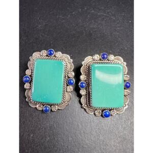 Signed Vintage Dead Stock Bernyse Chavez Sterling Turquoise Lapis Earrings
